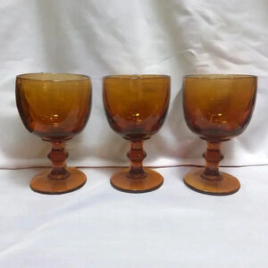 Vintage Amber Goblets Glasses Set of 3